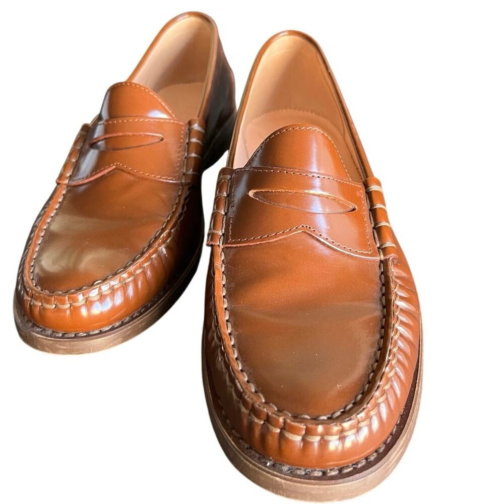 J.Crew Winona Penny Loafers Women’s 8 Spazzolato Leather Cognac Rich Caramel - Picture 2 of 6